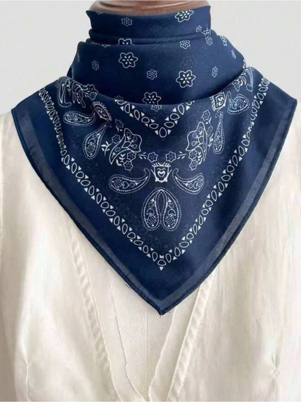 Navy Blue Paisley Bandana Square Scarf 27.6”